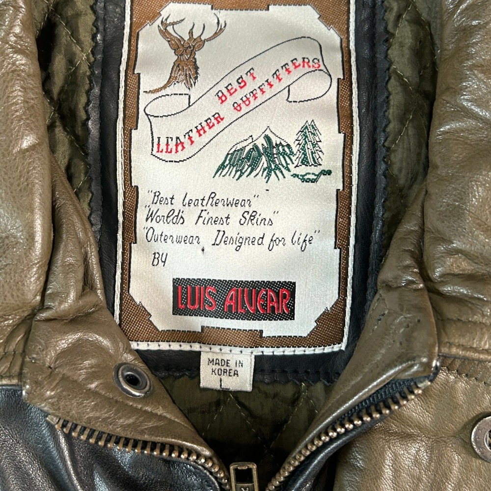 Vintage Luis Alvear Leather Jacket Mens L Bomber Style Black Olive Pockets Korea - Picture 4 of 12